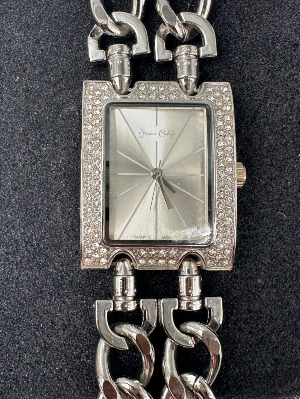 Jessica Carlyle Watch Women Silver Tone Chain Link Band New Battery 7.75"